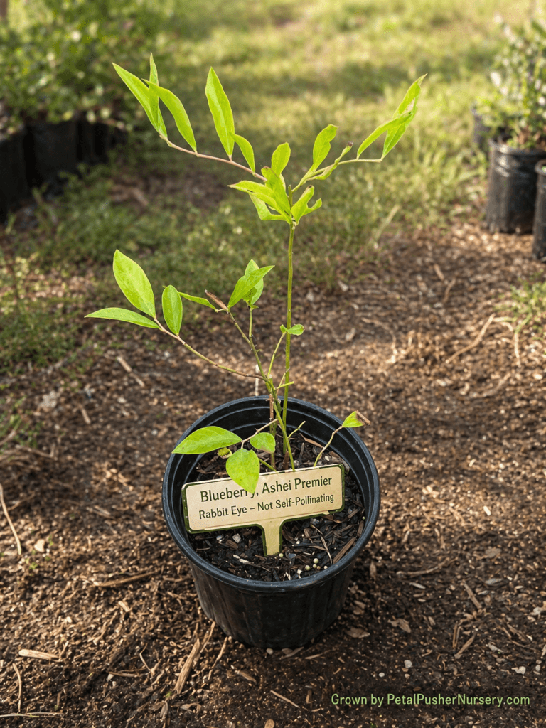 A young Clumping Bamboo plant in a black nursery pot with slender green stalks and delicate, pointed leaves.